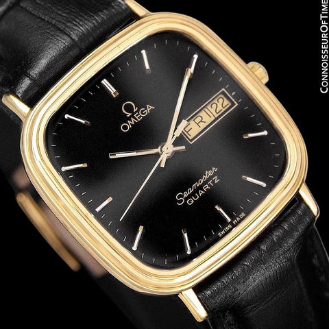 1984 Omega Seamaster Jubilee Midsize Vintage Mens Quartz Watch, Day Date - 18K Gold Plated & Stainless Steel