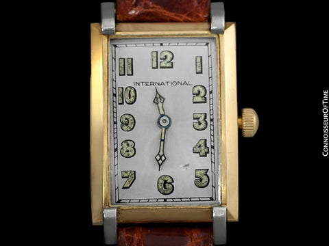 1929 IWC Vintage Art Deco Massive 43mm Mens Wristwatch - 18K Gold & Platinum