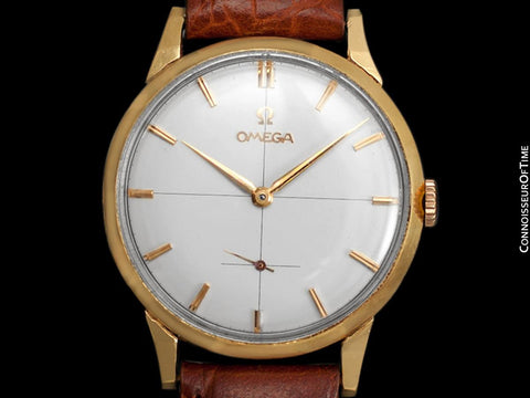 1960 Omega Vintage Mens 30T2 Based Dress Watch, Large 37mm Size - 18K Gold
