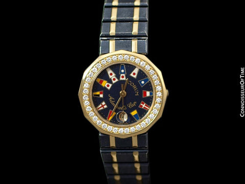 Corum Admirals Cup Ladies Nautical Watch - 18K Gold & Ceramic with Original Corum Diamonds