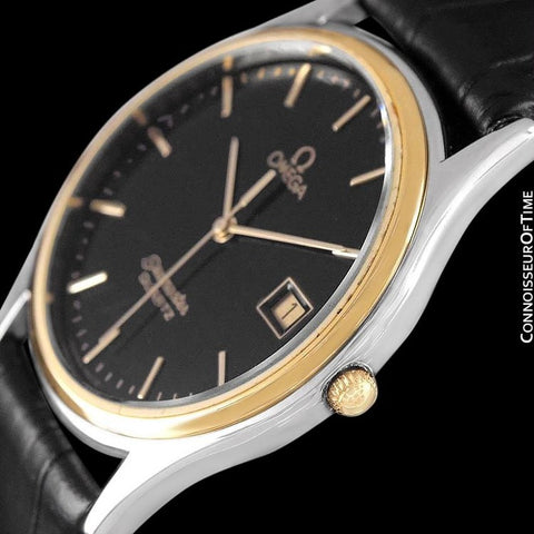 c. 1982 Omega Seamaster Brest Vintage Mens Quartz Watch - Stainless Steel & 18K Gold Plated
