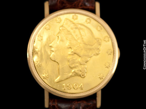 1960's Ulysse Nardin Vintage 1904 $20 Gold Double Eagle Coin Watch - 18K Gold