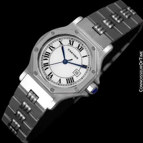 Cartier Santos Octagon Godron Mens Midsize Watch, Automatic - Stainless Steel