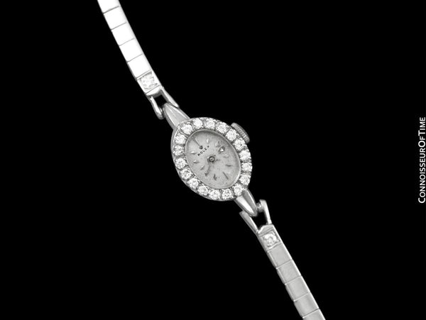 1960's Rolex Vintage Ladies Pre-Cellini Bracelet Cocktail Dress Watch - 14K White Gold & Diamonds