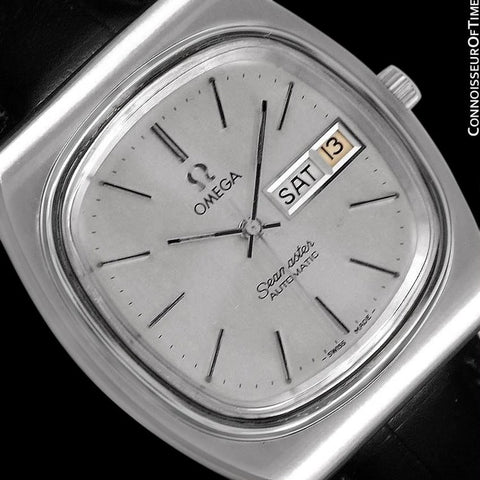 c. 1983 Omega Seamaster Vintage Mens TV Watch, Automatic, Day Date - Stainless Steel
