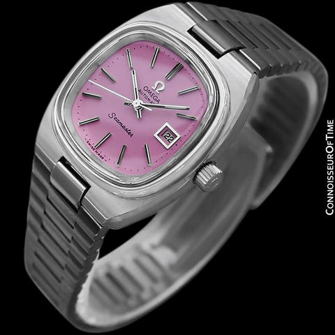 1970's Omega Seamaster Vintage Ladies Automatic Watch with Pink Dial - Stainless Steel