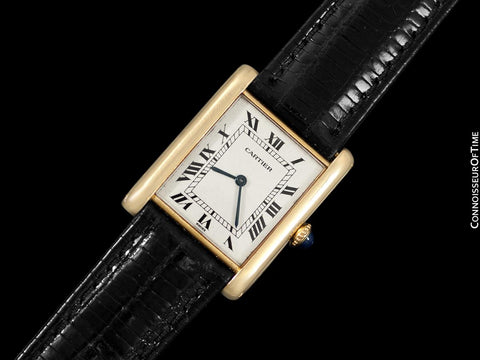 1960's Cartier Vintage Mens "Collection Privee" Level Ultra Thin Tank Watch - Solid 18K Gold