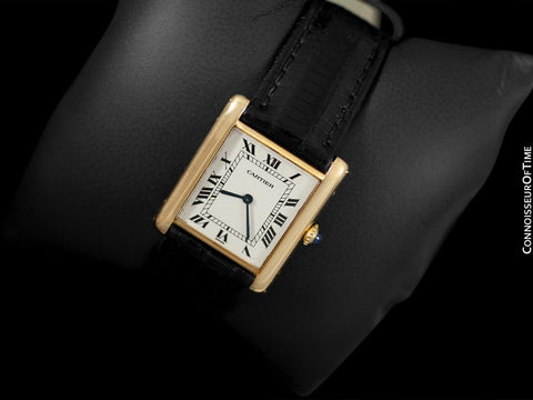 1960's Cartier Vintage Mens "Collection Privee" Level Ultra Thin Tank Watch - Solid 18K Gold