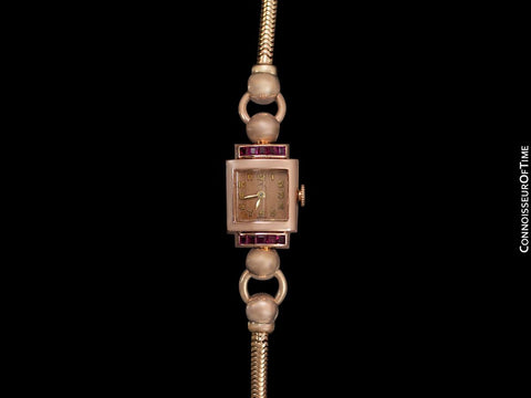 1940's Tiffany & Co. Ladies Vintage Watch - 14K Rose Gold with Rubies