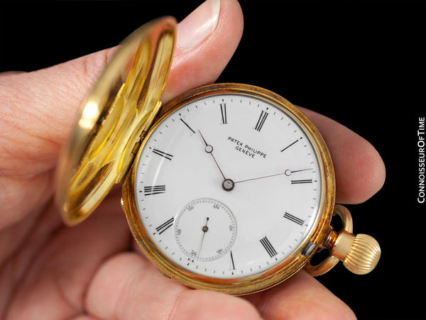 c. 1870 Patek Philippe Antique Mens Midsize 42.5mm Hunter Case Pocket Watch - 18K Gold