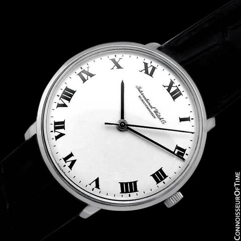 1973 IWC Vintage Mens Dress Watch with White Roman Dial, Caliber 403 - Stainless Steel