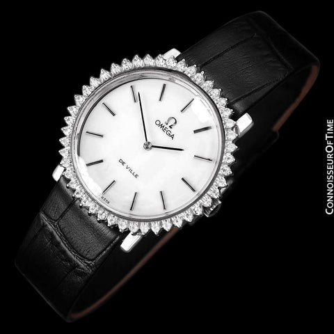 1970's Omega De Ville Vintage Mens (or Large Size Ladies) Handwound Watch - Stainless Steel & Diamonds