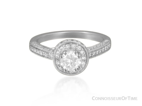 14K White Gold & Diamond Halo Engagement Wedding Ring, .47CT Round Diamond, .70TDW