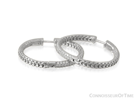14K White Gold & Diamond Eternity Inside Out Large Hoop Earrings, 3.8 Carats Total Diamond Weight