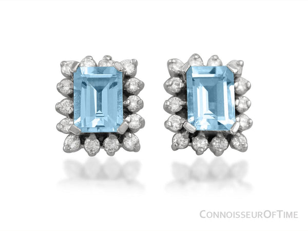 Diamond, Aquamarine and 14K White Gold Stud Earrings, 2.1 Carats Total Gem Weight