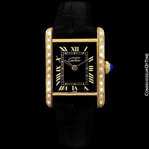 Cartier Vintage Ladies Tank Mechanical Watch - Gold Vermeil, 18K Gold over Sterling Silver & Diamonds