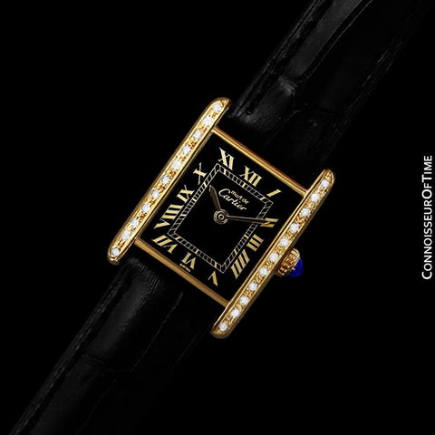Cartier Vintage Ladies Tank Mechanical Watch - Gold Vermeil, 18K Gold over Sterling Silver & Diamonds