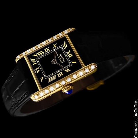 Cartier Vintage Mens Tank Mechanical Watch - Gold Vermeil, 18K Gold over Sterling Silver & Diamonds