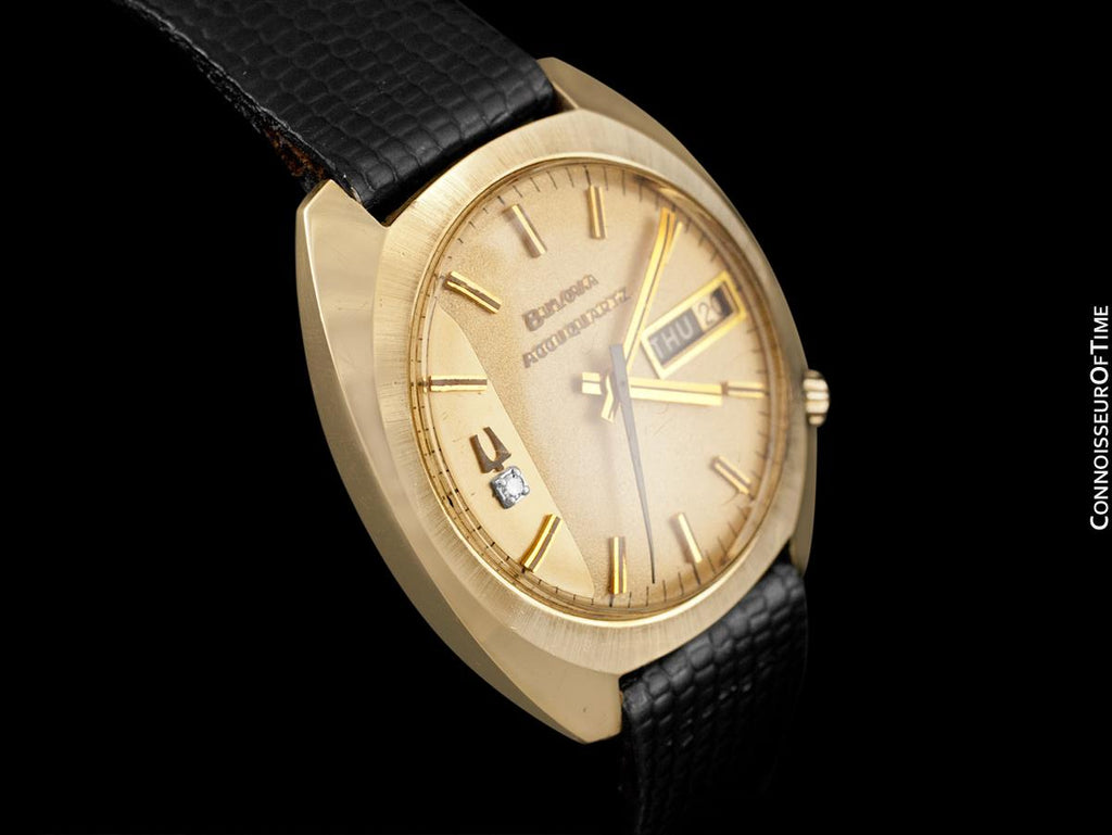 1972 Bulova (Accutron) Accuquartz Retro Mens Day Date Watch 14K
