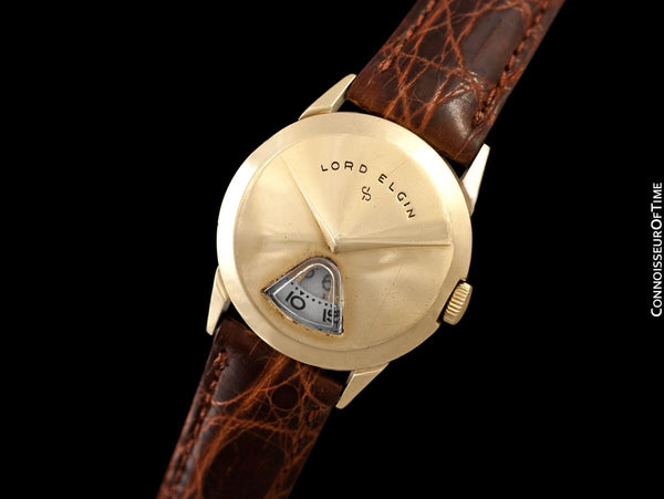 1950's Lord Elgin Direct Read "Chevron" Digital Jump Hour Watch - 14K Gold Filled