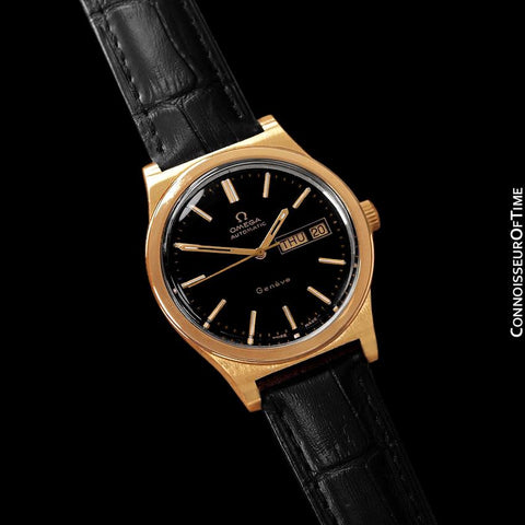 1970's Omega Geneve Classic Vintage Mens Watch, Automatic, Day Date - 18K Gold Plated & Stainless Steel