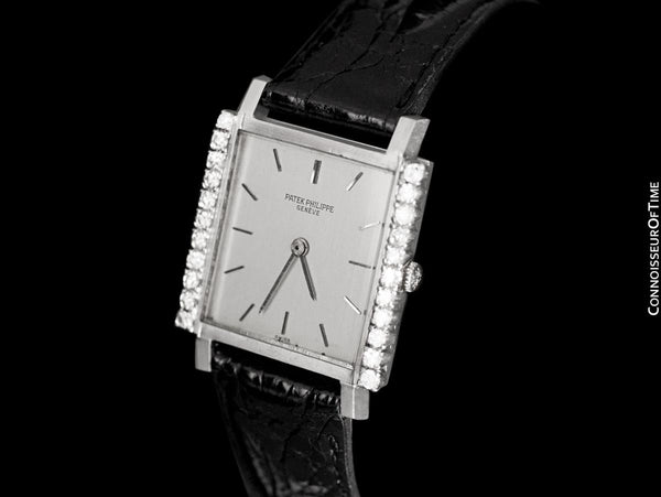 1960's Patek Philippe Vintage Mens Midsize Handwound Watch, Ref. 3519 - 18K White Gold & Diamonds