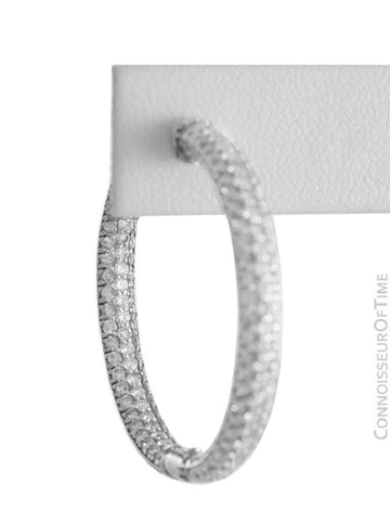 14K White Gold & Diamond Eternity Inside Out Large Hoop Earrings, 3.8 Carats Total Diamond Weight