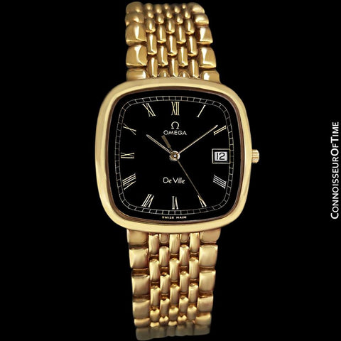 Omega DeVille Midsize Mens Ultra Thin Dress Watch with Bracelet - 18K Gold Plated