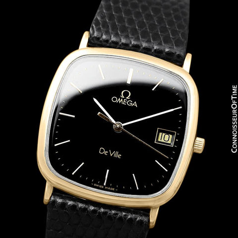 1980's Omega De Ville Mens Vintage Midsize Ultra Thin Watch - 18K Gold Plated and Stainless Steel