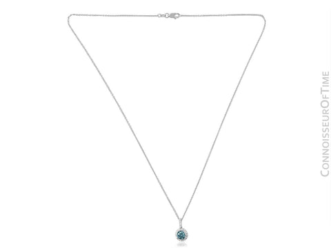 18K White Gold & Blue Diamond Pendant & 14K White Gold Necklace - 1.00 Carat TDW