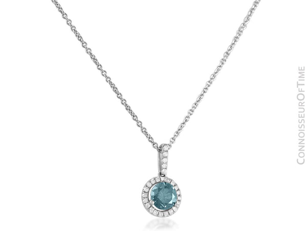 18K White Gold & Blue Diamond Pendant & 14K White Gold Necklace - 1.00 Carat TDW
