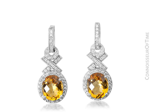 14K White Gold, Diamond & Natural Citrine Quartz Dangle Earrings, .75 Carat TDW, 7.63 Carats Total Gem Weight