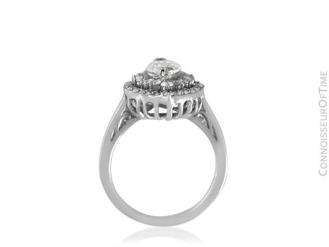 18K White Gold & Diamond Halo Engagement Wedding Ring, .87 CT Marquise Diamond, 1.68 TDW