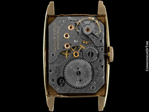 c. 1930 Illinois "Rockcliffe" Vintage Mens Art Deco Model 216 Watch - Uncommon Solid 14K Gold Illinois