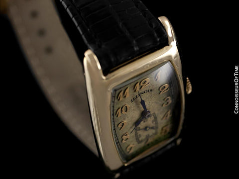 c. 1930 Illinois "Rockcliffe" Vintage Mens Art Deco Model 216 Watch - Uncommon Solid 14K Gold Illinois