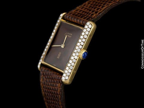 Cartier Vintage Mens Midsize Tank Mechanical Watch - Gold Vermeil, 18K Gold over Sterling Silver & Diamonds