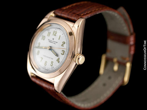 1946 Rolex Vintage Mens Oyster Perpetual Bubbleback Watch, Ref. 3131 - 14K Rose Gold