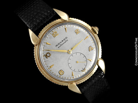 1951 Movado "Futuramic" Vintage Mens Watch, Thin Automatic - 14K Gold with Coin Edge Bezel