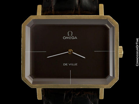 1971 Omega De Ville Mens Midsize "Emerald" Modern Watch By Andrew Grima - 18K Gold Plated & Stainless Steel
