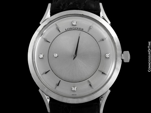 c. 1960 Longines Mystery Dial Vintage Watch - 14K White Gold & Diamonds - Thunderbolt Dial