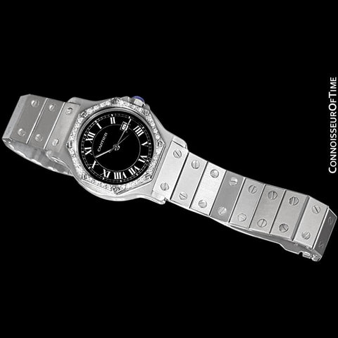 Cartier Santos Octagon Mens Midsize Watch, Automatic - Stainless Steel and Diamonds