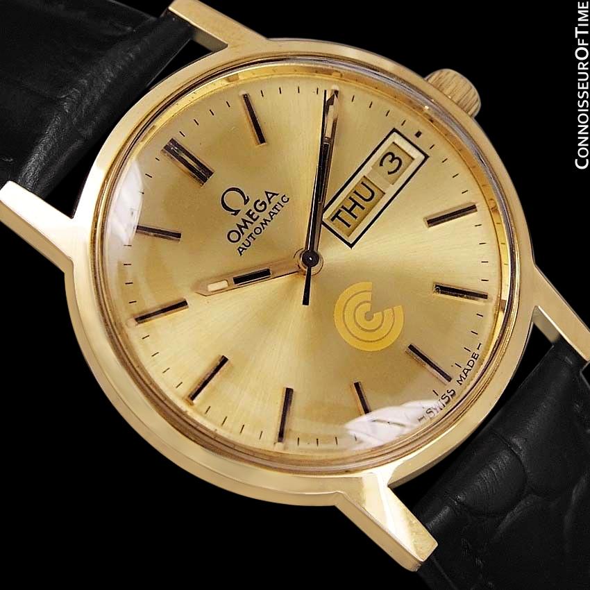 1974 Omega Geneve Vintage Automatic Day Date Mens Watch 18K Gold