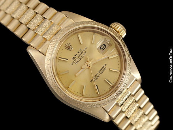 Rolex President Datejust Ladies Bark Finish Champagne Dial Watch, Ref. 6901 - 18K Gold