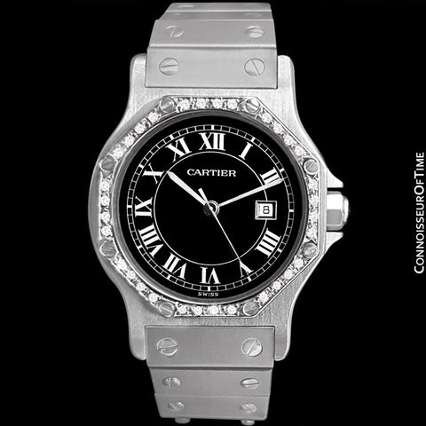 Cartier Santos Octagon Mens Midsize Watch, Automatic - Stainless Steel & Diamonds