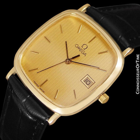 1985 Omega De Ville Mens Vintage Midsize Ultra Thin Cushion Watch - 18K Gold Plated and Stainless Steel