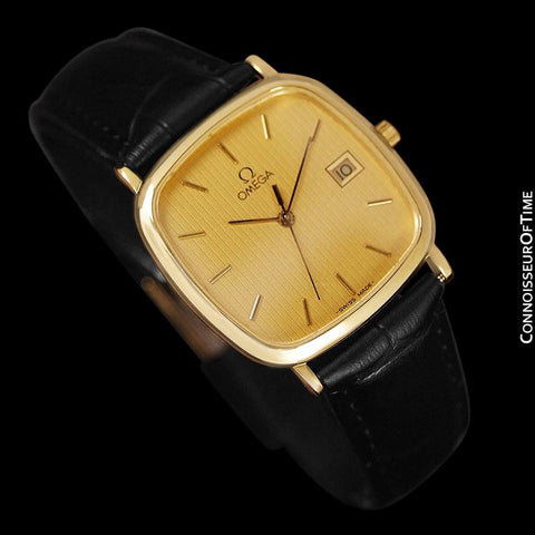 1985 Omega De Ville Mens Vintage Midsize Ultra Thin Cushion Watch - 18K Gold Plated and Stainless Steel