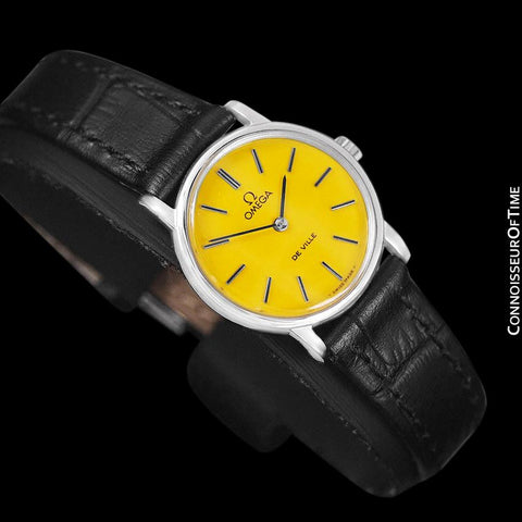 c. 1980 Omega De Ville Vintage Ladies Watch with Goldenrod Yellow Dial - Stainless Steel