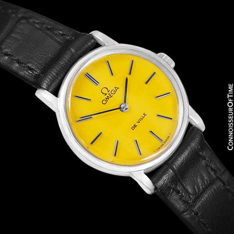 c. 1980 Omega De Ville Vintage Ladies Watch with Goldenrod Yellow Dial - Stainless Steel
