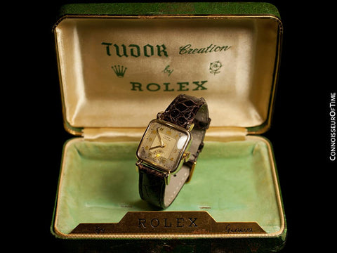 1940's Rolex Tudor Rare Double Signed Vintage Mens Watch with Box - 14K Gold Plated & Stainless Steel