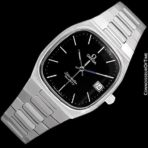 1980 Omega Seamaster Classic Vintage Mens Black Dial Quartz Watch, Date - Stainless Steel